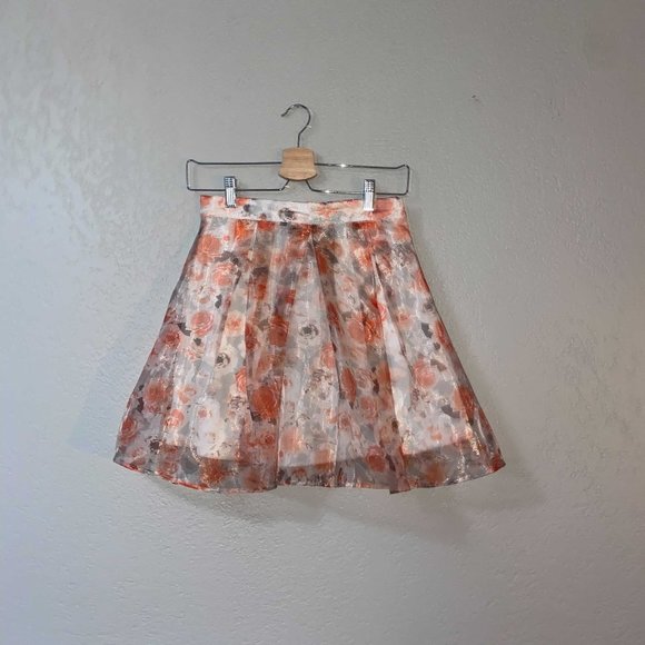 NWT Nordstrom HIP Pink Floral Short Skirt Sheer Mini Gray A Line Girly Sweet - Picture 1 of 6